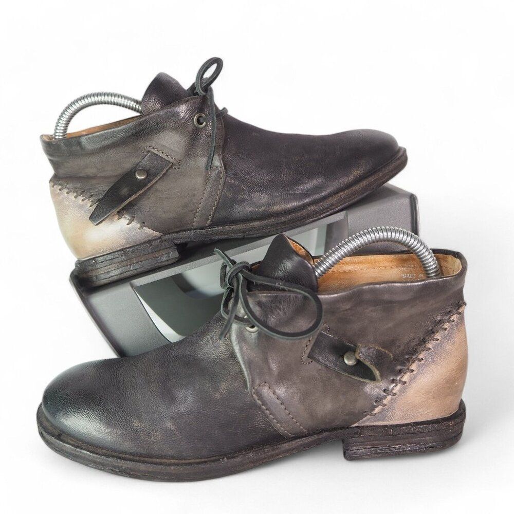AS 98 Airstep Leather Distressed Ankle Boots Black / Tan Women's 6.5-7/37‎